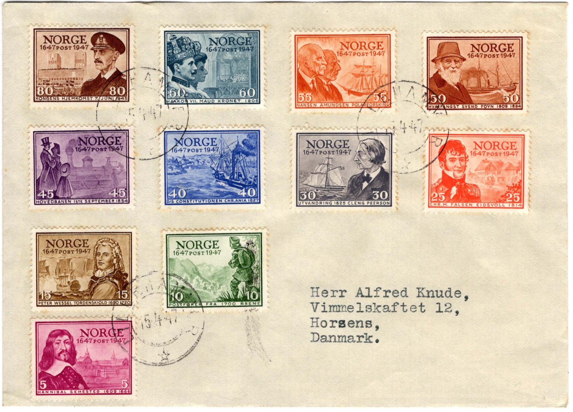 300th Anniversary of Norway's Postal Service 1947 First Day Cover