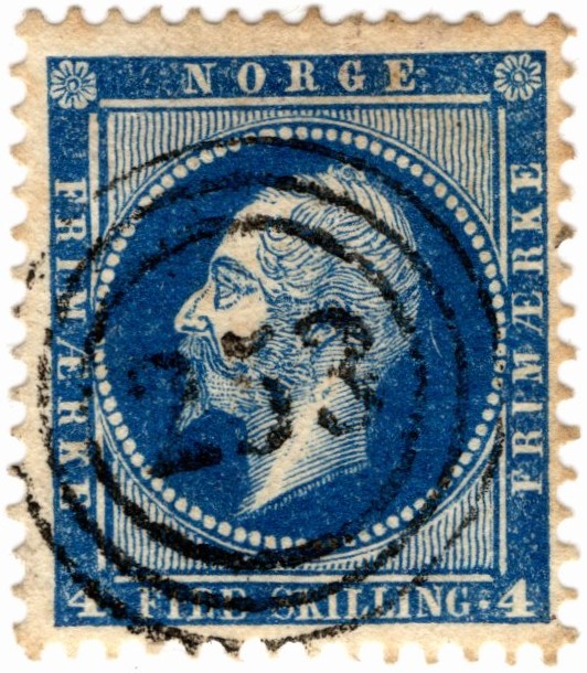 Norway NK 4 (Scott 4) 4 Skilling King Oscar I Three Ring Cancel