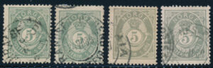 Norway NK 52 5 Øre Posthorn Plate 1, Types 1-4
