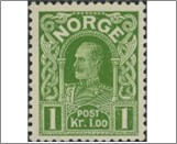 Mint NK 110 King Haakon VII 1910-1918 1 Krone Bright green