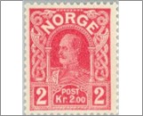 Mint NK 112 King Haakon VII 1910-1918 2 Krone Carmine rose