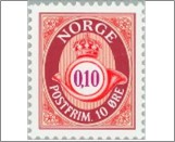 Used NK 1284   Posthorn 10 Øre Red orange,Reddish purple,Dark lilac red