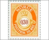 Used NK 1286   Posthorn 30 Øre Orange,Bright greenish olive,Bright reddish brown