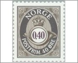 Used NK 1287   Posthorn 40 Øre Olive grey,Brownish violet,Dark olive grey