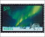 Used NK 1453   Northern Lights and Reindeer 5.5 Krone Multicolor