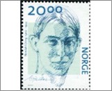 Used NK 1474   Nordahl Grieg (1902-1943) poet, dramatist, journalist 20 Krone Bright green,Dark turquoise blue
