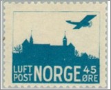 Mint NK 155 Airmail with frame 45 Øre Greenish blue -weak frame