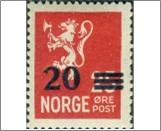 Used NK 156   Lion - surcharged 20 Øre Red