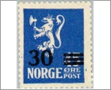 Used NK 157   Lion - surcharged 30 Øre Ultramarine