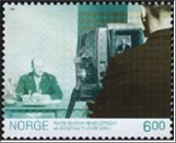 Used NK 1573   King Olav V starts Norwegian TV (1960) 6 Krone Multicolor