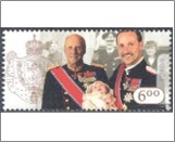 Used NK 1592   King Harald V, Crown Prince Haakon and Princess Alexandra 6 Krone Multicolor