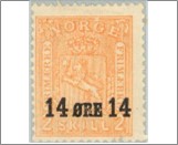 Used NK 176   Coat of arms- surcharge 14 Øre Orange