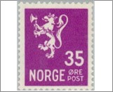 Used NK 208   Posthorn and Lion III (wmk) 35 Øre Violet