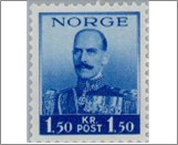 Used NK 214   King Haakon VII 1937 1.5 Krone Blue