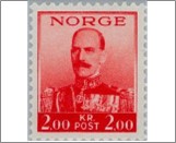 Used NK 215   King Haakon VII 1937 2 Krone Red