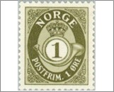 Mint NK 237 Posthorn and Lion III (no wmk) 1 Øre Grey olive