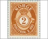 Mint NK 238 Posthorn and Lion III (no wmk) 2 Øre Light brown