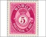 Mint NK 240 Posthorn and Lion III (no wmk) 5 Øre Pink