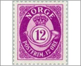 Mint NK 243 Posthorn and Lion III (no wmk) 12 Øre Violet purple