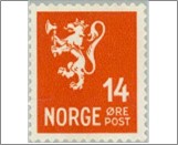 Used NK 244   Posthorn and Lion III (no wmk) 14 Øre Bright orange