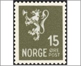 Used NK 245   Posthorn and Lion III (no wmk) 15 Øre Greenish olive