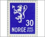Used NK 248   Posthorn and Lion III (no wmk) 30 Øre Ultramarine