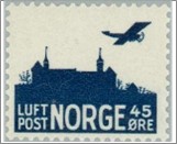 Mint NK 253 Airmail without frame 45 Øre Dark greenish blue