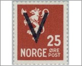 Mint NK 283 V- Overprint (no wmk) 25 Øre Red Brown