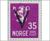 Mint Stamp Norway 1941 NK285(SC231) V- Overprint (no wmk) 35 Øre Violet