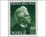 Used NK 314   Edvard Grieg 10 Øre Dark yellow green