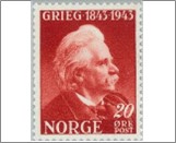 Used NK 315   Edvard Grieg 20 Øre Dark brown red