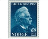 Used NK 317   Edvard Grieg 60 Øre Dark green blue