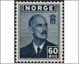 Used NK 338   King Haakon VII 60 Øre Dark blue