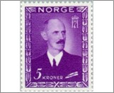 Mint NK 353 King Haakon VII 5 Krone Blue violet