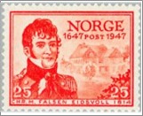 Mint NK 362 Christian Magnus Falsen (1782-1830)  statesman 25 Øre Orange red