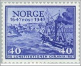 Mint NK 364 Postship "Constitutionen" at Christiana (1827) 40 Øre Blue