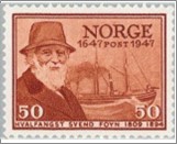Mint NK 366 Svend Foyn (1809-1894) whaling and shipping magnate 50 Øre Red Brown