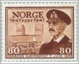 Mint NK 369 Return of king Haakon (7 July 1945) 80 Øre Dark brown