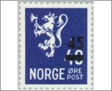 Mint NK 376 Lion type II- Surcharge 45 Øre Dark blue
