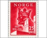 Mint NK 384 Oslo 900th anniversary 25 Øre Red