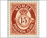 Mint NK 390 Posthorn 15 Øre Red Brown