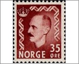 Mint NK 397 King Haakon VII 35 Øre Carmine brown
