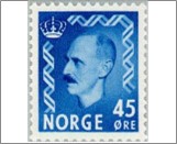 Used NK 398   King Haakon VII 45 Øre Blue