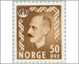 Mint NK 399 King Haakon VII 50 Øre Olive brown