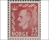 Used NK 432   King Haakon VII 35 Øre Dark brown red