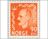 Used NK 438   King Haakon VII 90 Øre Yellow orange