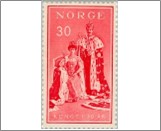 Used NK 439   King Haakon VII- Regeringsjubileum 30 Øre Red