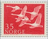 Used NK 443   Norden- Swans 35 Øre Carmine red