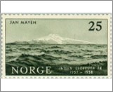 Used NK 448   International Geophysical Year. Jan Mayen Island 25 Øre Black olive green
