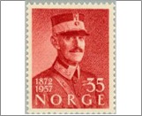 Used NK 451   King Haakon VII 85th Birthday 35 Øre Brown red
